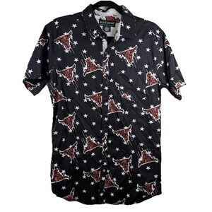 Blue Gear Mens Medium Black Longhorn Bull Stars Printed Short‎ Sleeve Shirt Top